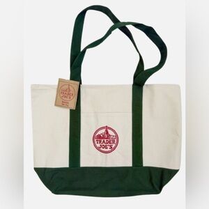 NWT GREEN Trader Joe's Canvas Tote Bag LARGE